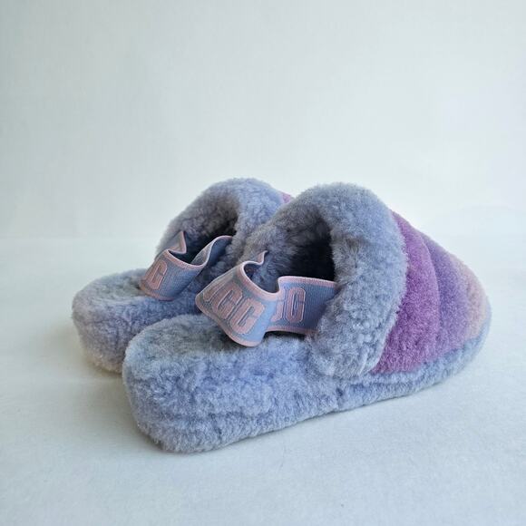 Shearling Slingback Slides UGG Fluff Yeah Size 7 Cornflower MultiColor Wool Blue - Picture 7 of 10
